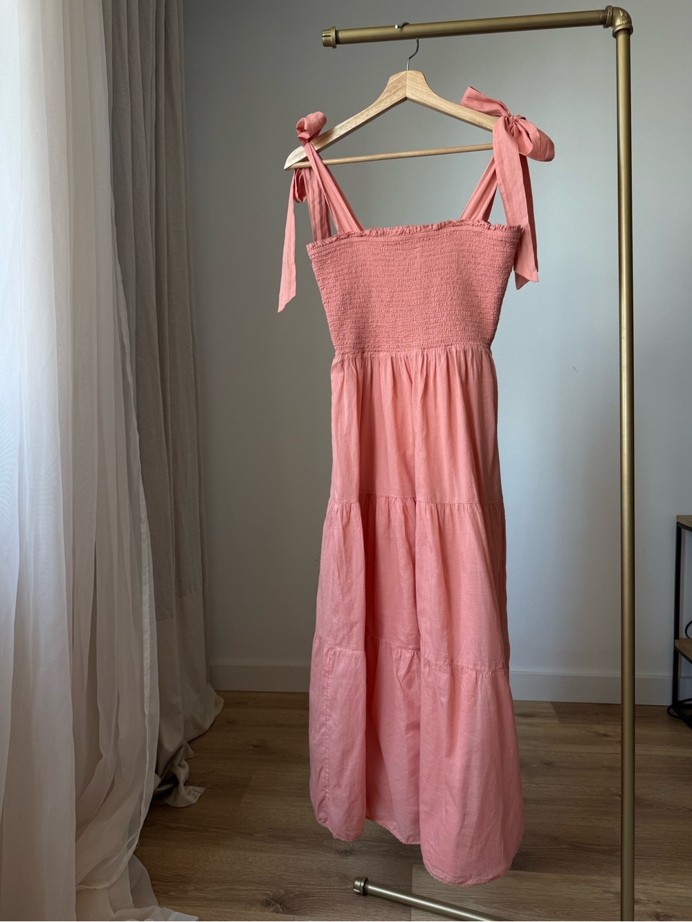 Wilfred Alba Smocked Maxi Dress Coral Pink Tiered S - Picture 8 of 13